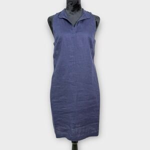 Nomia Linen Sleeveless Dress‎ Women 10 Navy Blue Cut Out Sides Minimalist